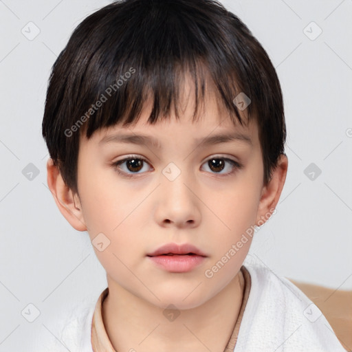 Neutral white child female with short  brown hair and brown eyes