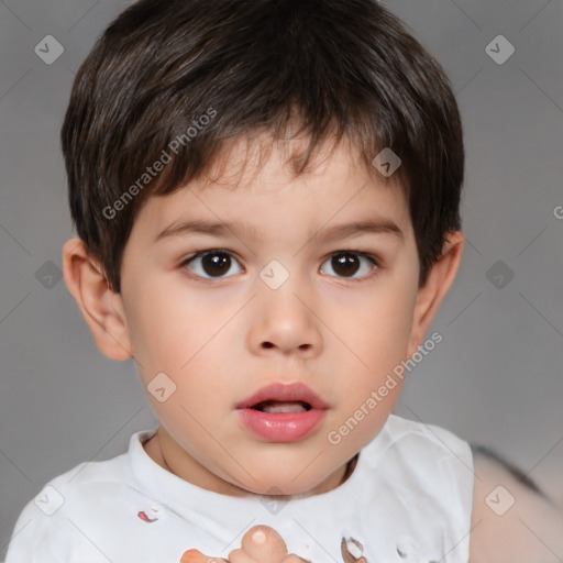 Neutral white child male with short  brown hair and brown eyes