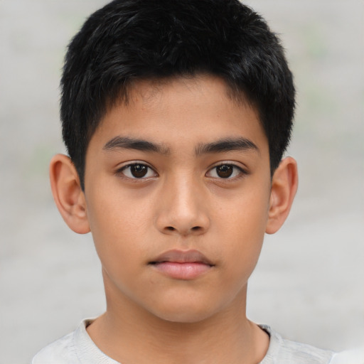 Neutral asian child male with short  black hair and brown eyes