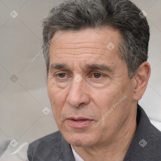 Neutral white middle-aged male with short  black hair and brown eyes