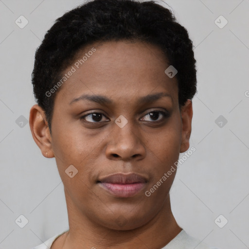 Neutral black young-adult female with short  brown hair and brown eyes