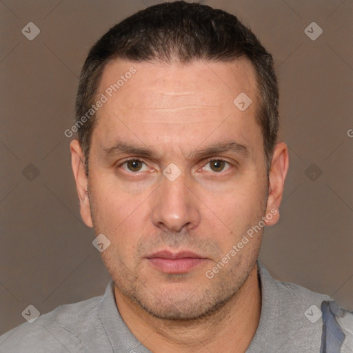 Neutral white adult male with short  brown hair and brown eyes