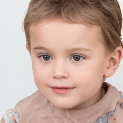 Neutral white child female with short  brown hair and brown eyes