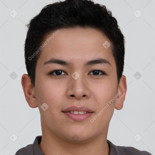 Neutral asian young-adult male with short  brown hair and brown eyes