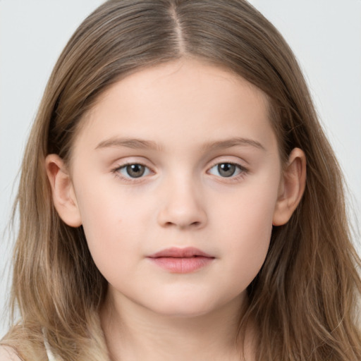 Neutral white child female with long  brown hair and brown eyes