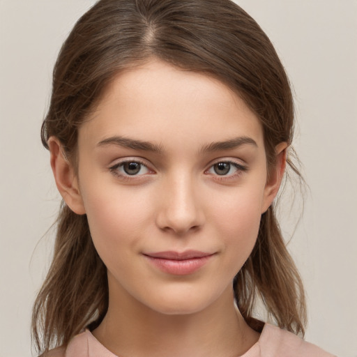 Neutral white child female with medium  brown hair and brown eyes