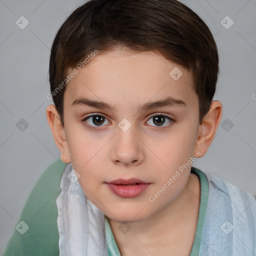 Neutral white child female with short  brown hair and brown eyes