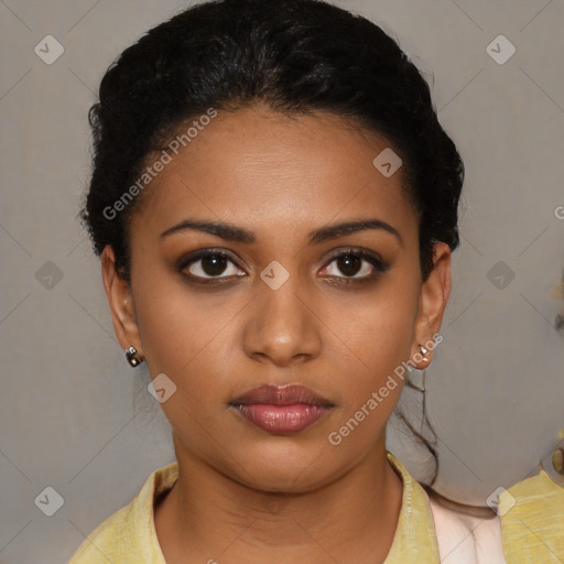 Neutral black young-adult female with short  brown hair and brown eyes