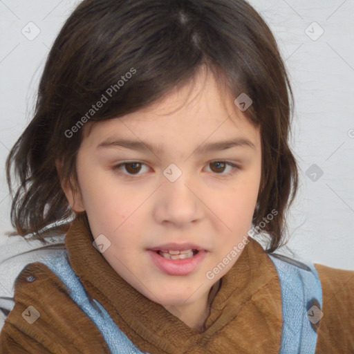 Neutral white child female with medium  brown hair and brown eyes