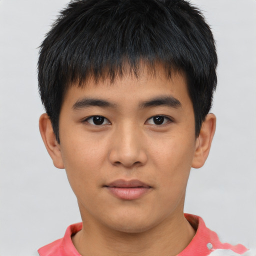 Neutral asian young-adult male with short  brown hair and brown eyes