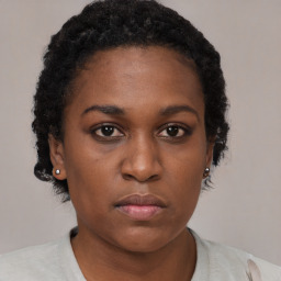 Neutral black young-adult female with short  brown hair and brown eyes