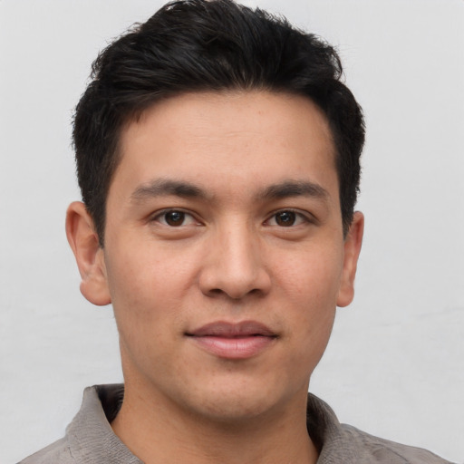 Neutral white young-adult male with short  black hair and brown eyes