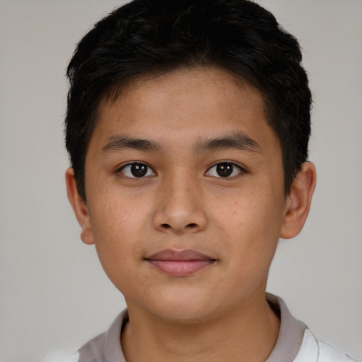 Neutral asian child male with short  brown hair and brown eyes