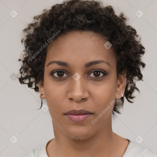 Neutral black young-adult female with short  brown hair and brown eyes