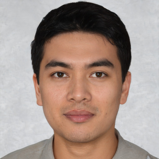 Neutral asian young-adult male with short  black hair and brown eyes