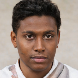 Neutral black young-adult male with short  brown hair and brown eyes