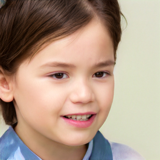 Joyful white child female with short  brown hair and brown eyes