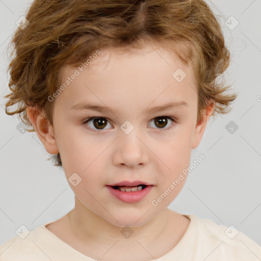 Joyful white child male with short  brown hair and brown eyes