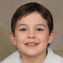 Joyful white child male with short  brown hair and brown eyes