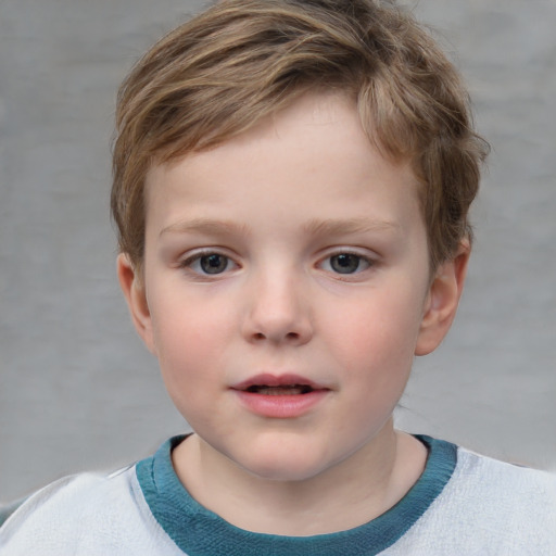 Neutral white child male with short  brown hair and blue eyes