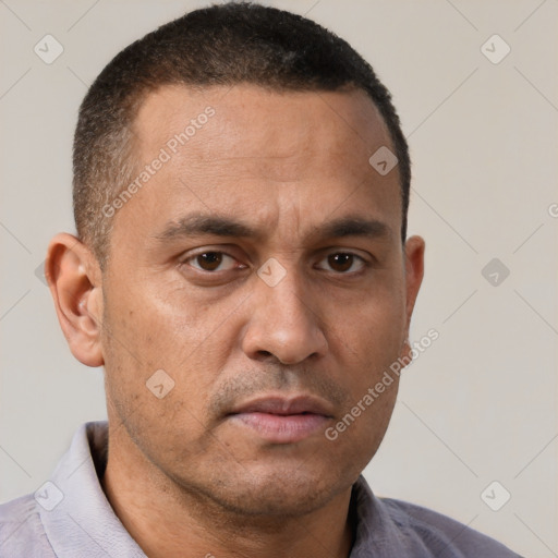 Neutral white adult male with short  brown hair and brown eyes