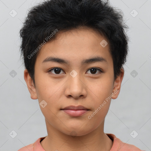Neutral latino young-adult male with short  brown hair and brown eyes