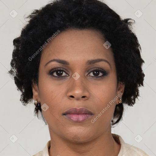 Neutral black young-adult female with medium  black hair and brown eyes