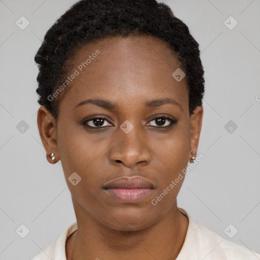 Neutral black young-adult female with short  brown hair and brown eyes