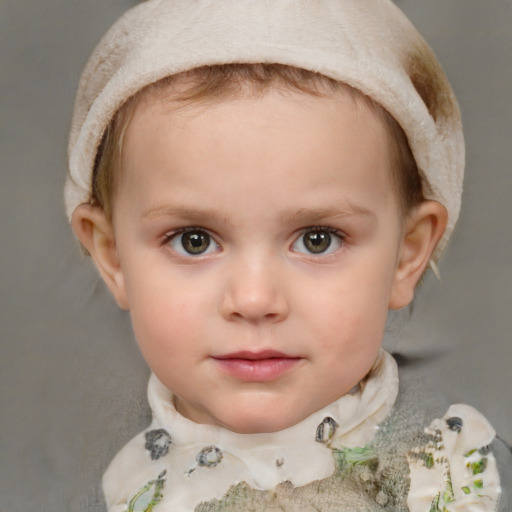 Neutral white child female with short  brown hair and blue eyes