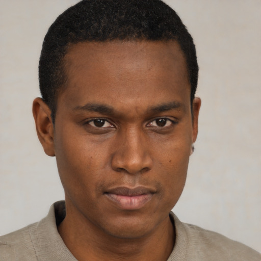 Neutral black young-adult male with short  brown hair and brown eyes