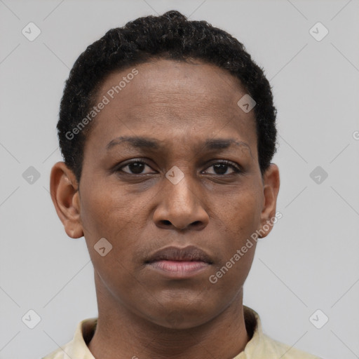 Neutral black young-adult male with short  brown hair and brown eyes