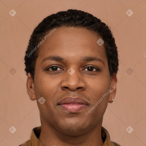 Neutral latino young-adult male with short  brown hair and brown eyes