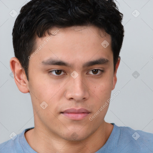 Neutral asian young-adult male with short  brown hair and brown eyes