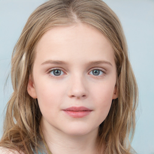 Neutral white child female with medium  brown hair and grey eyes