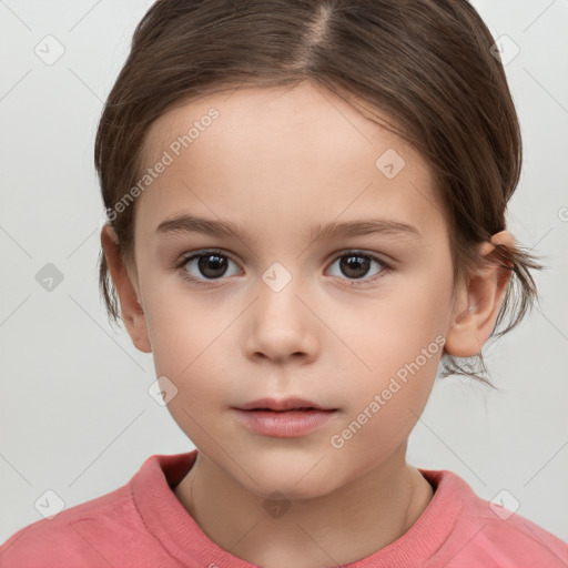 Neutral white child female with short  brown hair and brown eyes