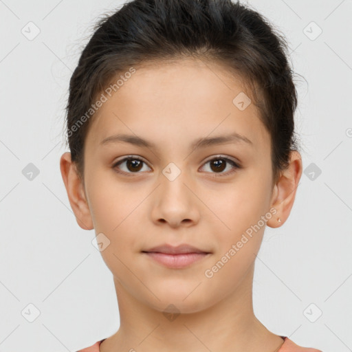 Neutral white child female with short  brown hair and brown eyes