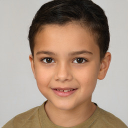 Joyful white child female with short  brown hair and brown eyes