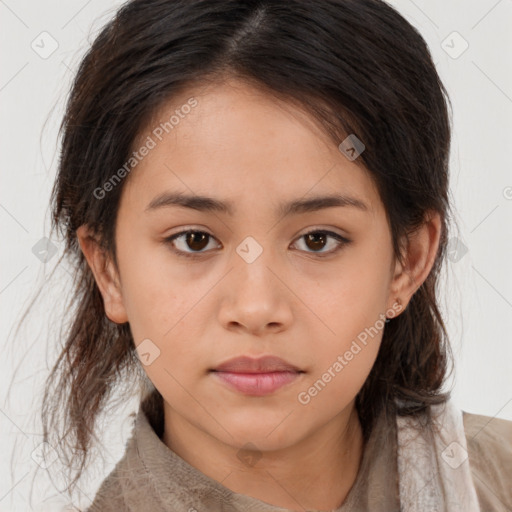 Neutral asian young-adult female with medium  brown hair and brown eyes