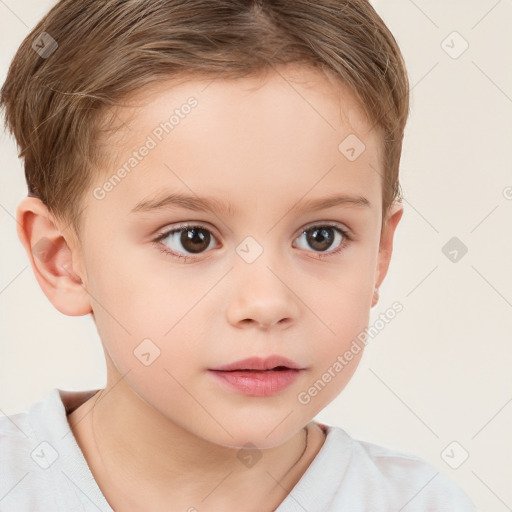 Neutral white child female with short  brown hair and brown eyes