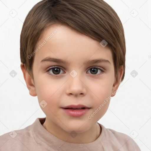 Neutral white child female with short  brown hair and brown eyes