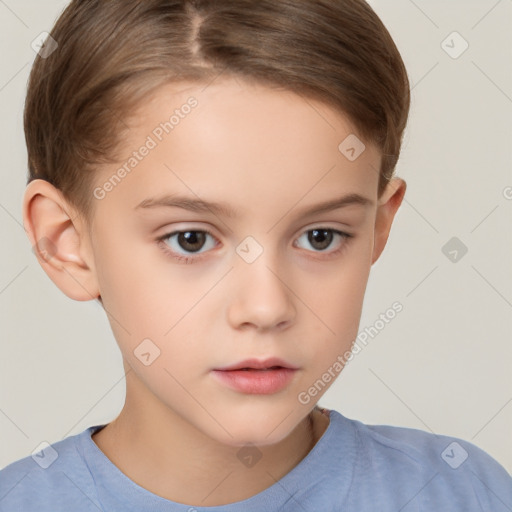 Neutral white child female with short  brown hair and brown eyes