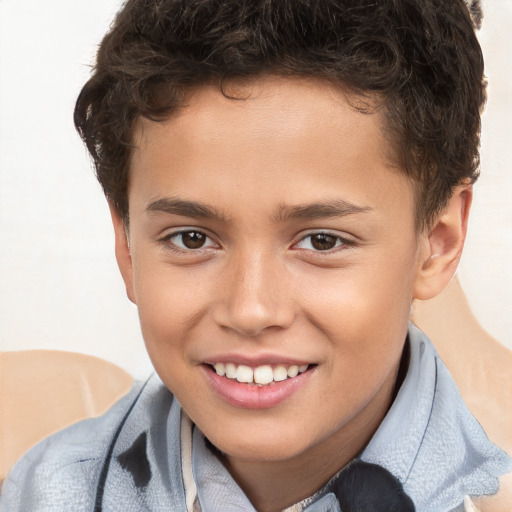 Joyful white child male with short  brown hair and brown eyes