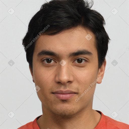 Neutral asian young-adult male with short  black hair and brown eyes