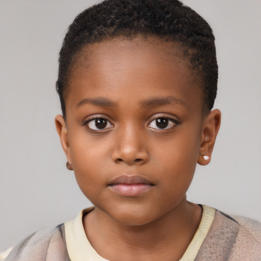 Neutral black child female with short  brown hair and brown eyes