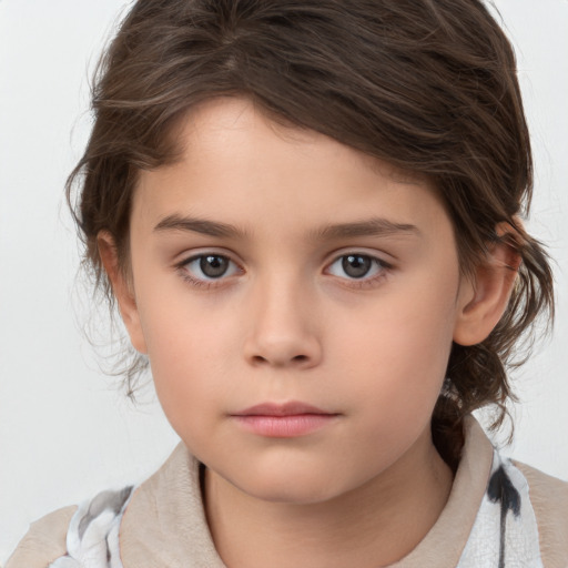 Neutral white child female with medium  brown hair and brown eyes