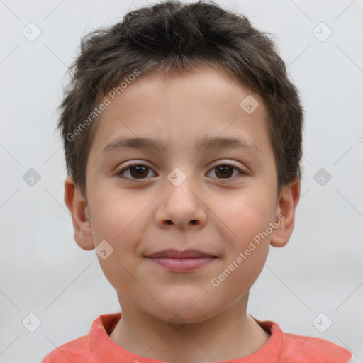 Joyful white child male with short  brown hair and brown eyes