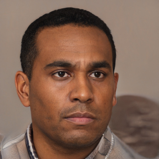 Neutral latino young-adult male with short  brown hair and brown eyes