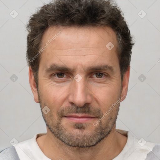 Neutral white adult male with short  brown hair and brown eyes