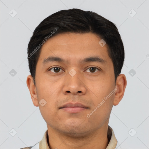 Neutral asian young-adult male with short  black hair and brown eyes