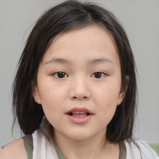 Neutral white child female with medium  brown hair and brown eyes
